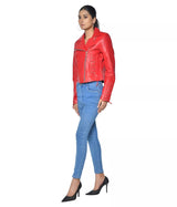 LADIES CROSS STITCH LEATHER JACKET