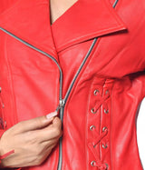 LADIES CROSS STITCH LEATHER JACKET