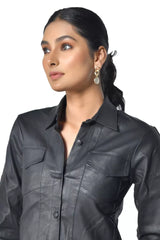 SHEEP LEATHER BLACK SHIRT