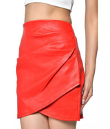 LADIES STRETCH LEATHER SKIRT PLEATED