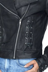 LADIES CROSS STITCH LEATHER JACKET