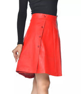 LADIES STRETCH LEATHER SKIRT BUTTON DOWN
