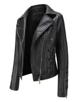 LADIES CROSS STITCH LEATHER JACKET