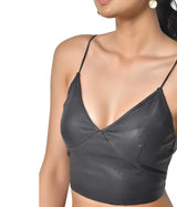 LADIES STRETCH LEATHER HALTER TOP