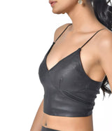 LADIES STRETCH LEATHER HALTER TOP
