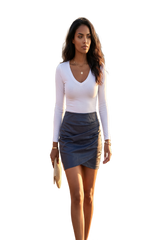LADIES STRETCH LEATHER SKIRT PLEATED
