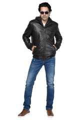MEN’S LEATHER JACKET With HOOD
