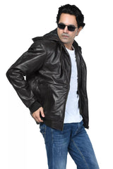MEN’S LEATHER JACKET With HOOD
