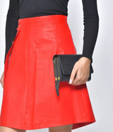 LADIES STRETCH LEATHER SKIRT BUTTON DOWN