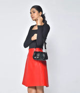 LADIES STRETCH LEATHER SKIRT BUTTON DOWN