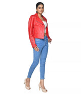 LADIES CROSS STITCH LEATHER JACKET