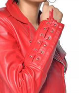 LADIES CROSS STITCH LEATHER JACKET