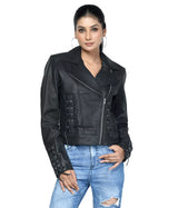 LADIES CROSS STITCH LEATHER JACKET