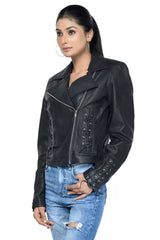 LADIES CROSS STITCH LEATHER JACKET