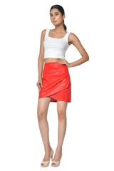 LADIES STRETCH LEATHER SKIRT PLEATED