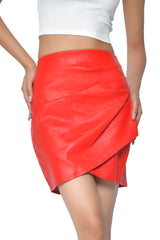 LADIES STRETCH LEATHER SKIRT PLEATED