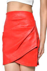 LADIES STRETCH LEATHER SKIRT PLEATED