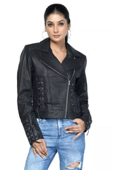 LADIES CROSS STITCH LEATHER JACKET