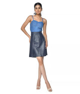 LADIES STRETCH LEATHER SKIRT BUTTON DOWN