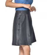 LADIES STRETCH LEATHER SKIRT BUTTON DOWN