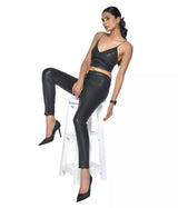 LADIES STRETCH LEATHER HALTER TOP