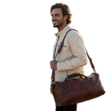 TRAVELING MAN LEATHER JACKET & WEEKENDER BAG