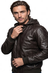 MEN’S LEATHER JACKET With HOOD