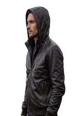 MEN’S LEATHER JACKET With HOOD
