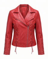 LADIES CROSS STITCH LEATHER JACKET