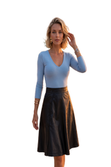 LADIES STRETCH LEATHER SKIRT BUTTON DOWN