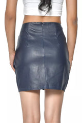 LADIES STRETCH LEATHER SKIRT PLEATED
