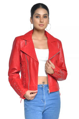 LADIES CROSS STITCH LEATHER JACKET