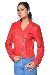 LADIES CROSS STITCH LEATHER JACKET